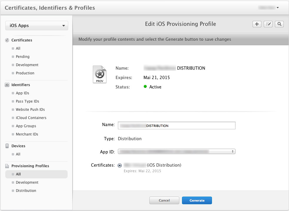 Regenerate Provisioning Profiles