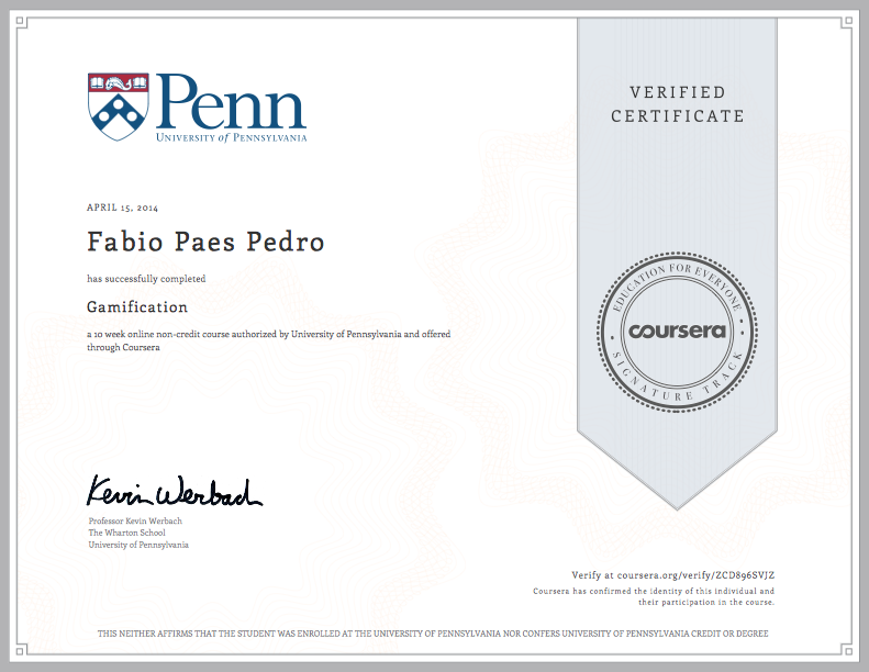 Coursera Gamification Certificate