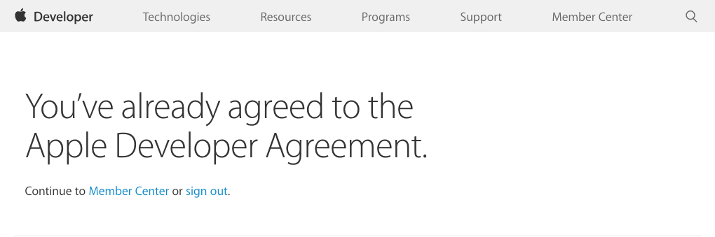 You've already agreed to the Apple Developer Agreement